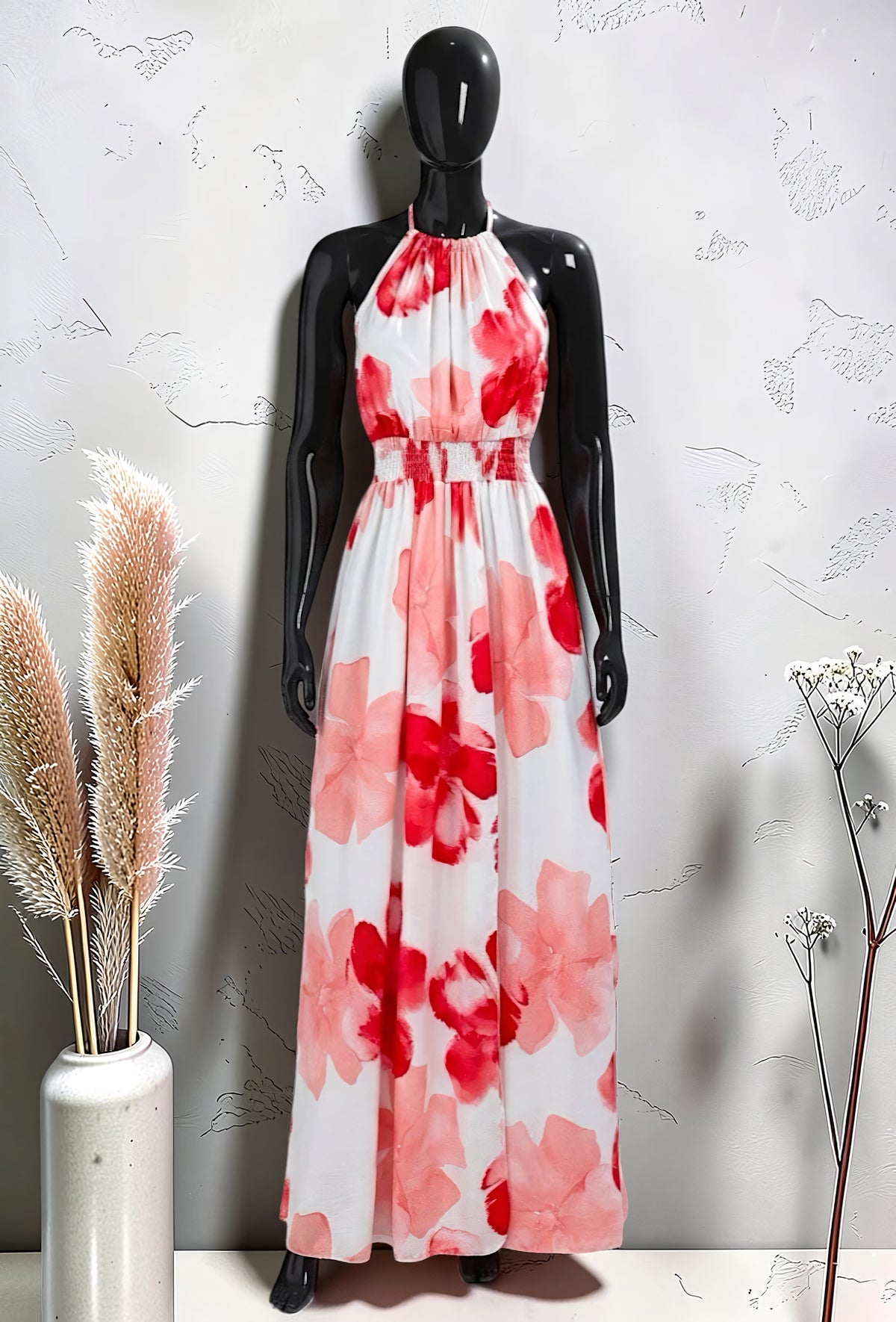 Robe Fluide Imprimée à Fente Avant Rouge – La Muse Parisienne – vue 1