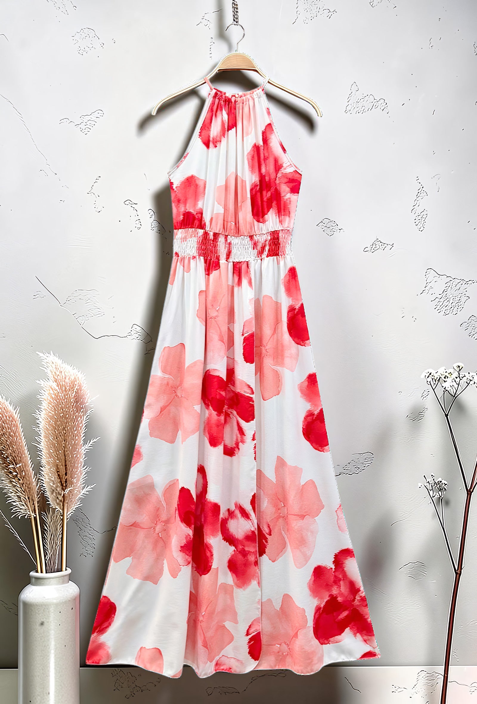 Robe Fluide Imprimée à Fente Avant Rouge – La Muse Parisienne – vue 2