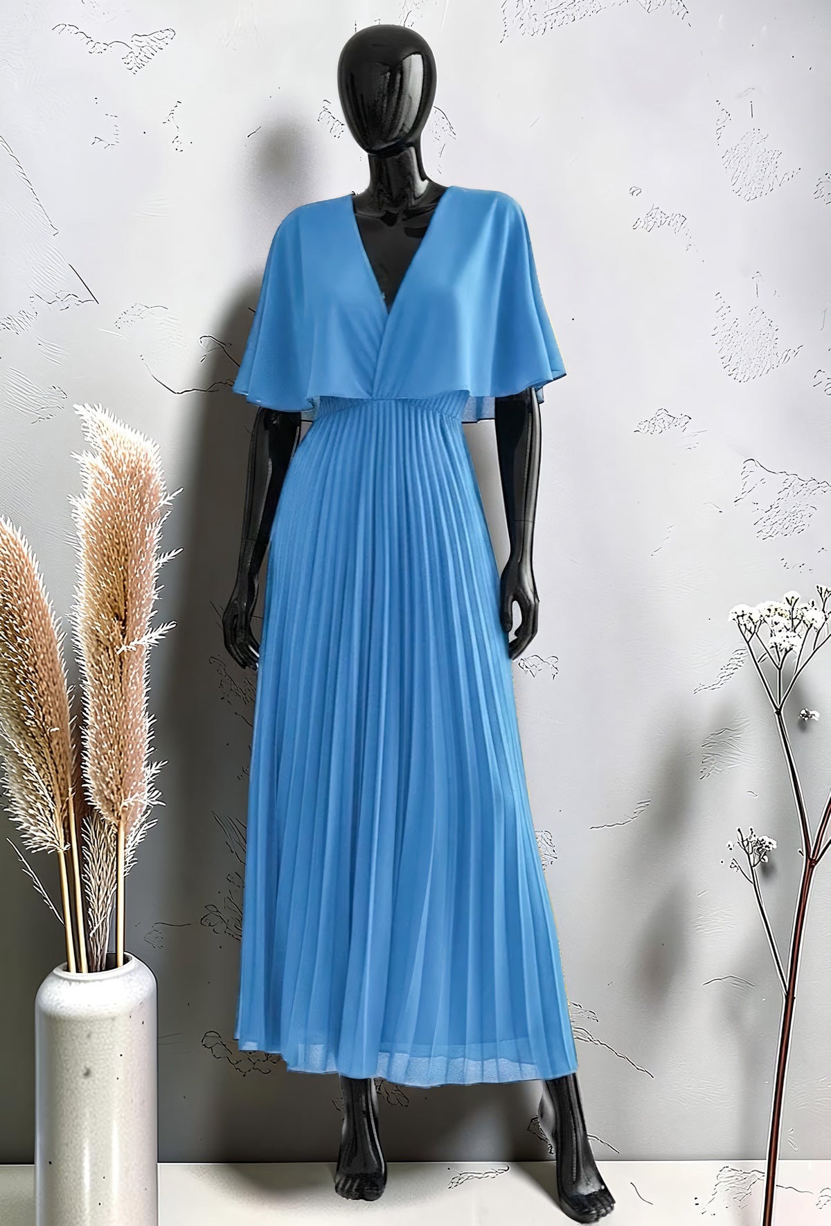 Robe Croisée Plissée Longue Doublée Bleu – La Muse Parisienne