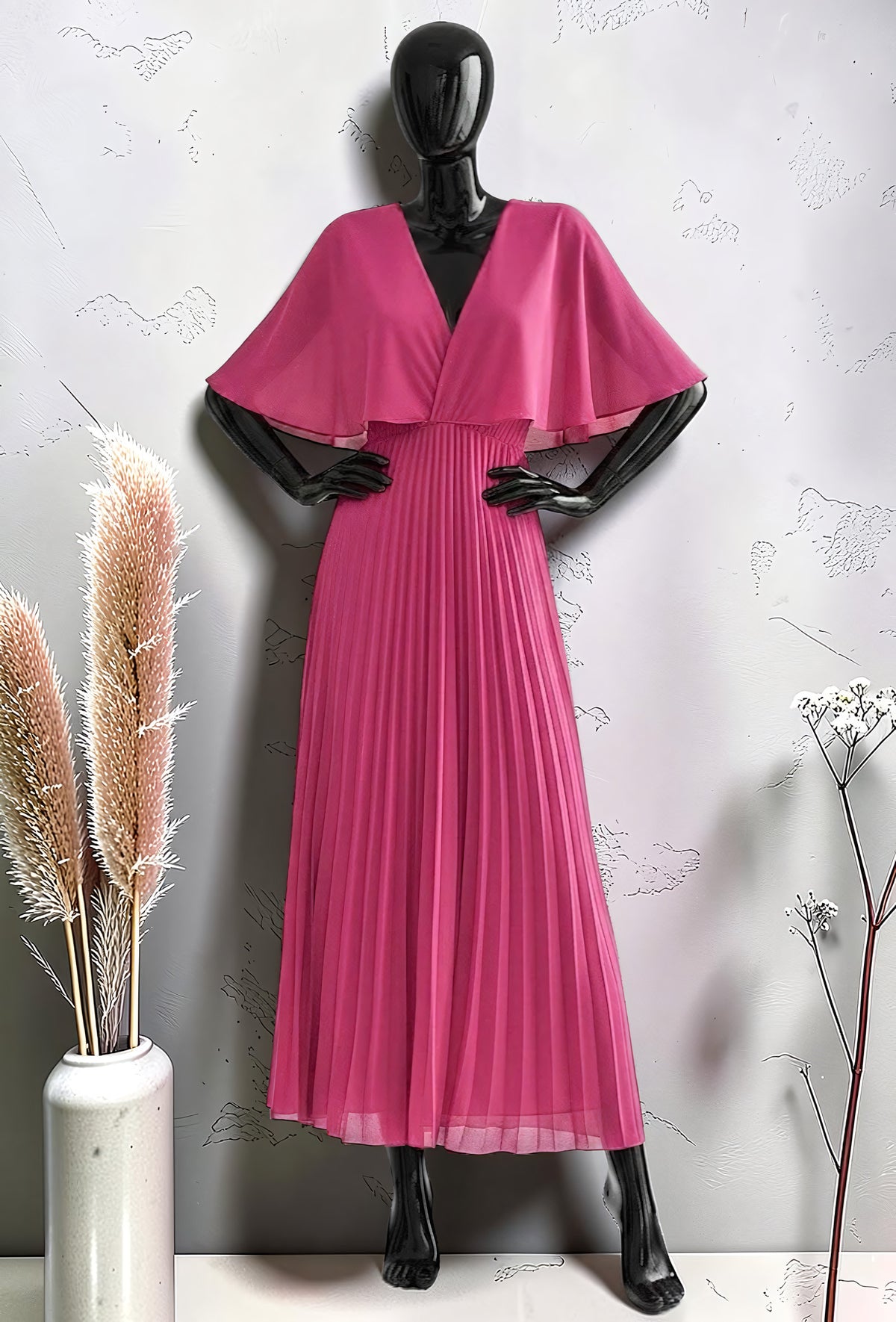 Robe Croisée Plissée Longue Doublée Fuchsia – La Muse Parisienne