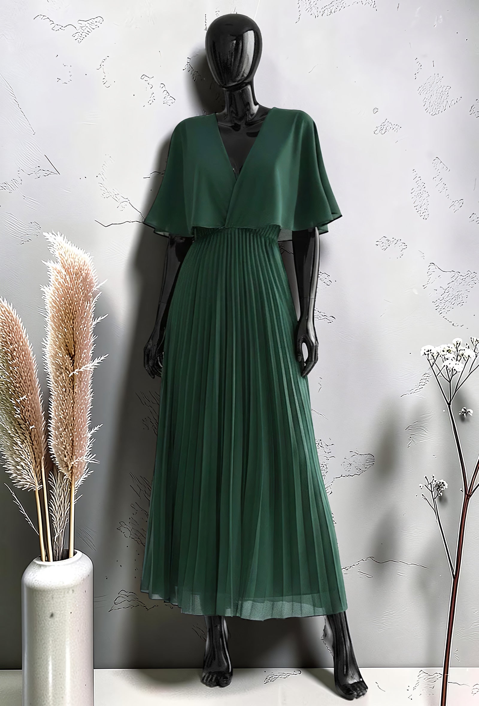 Robe Croisée Plissée Longue Doublée Vert Bouteille – La Muse Parisienne