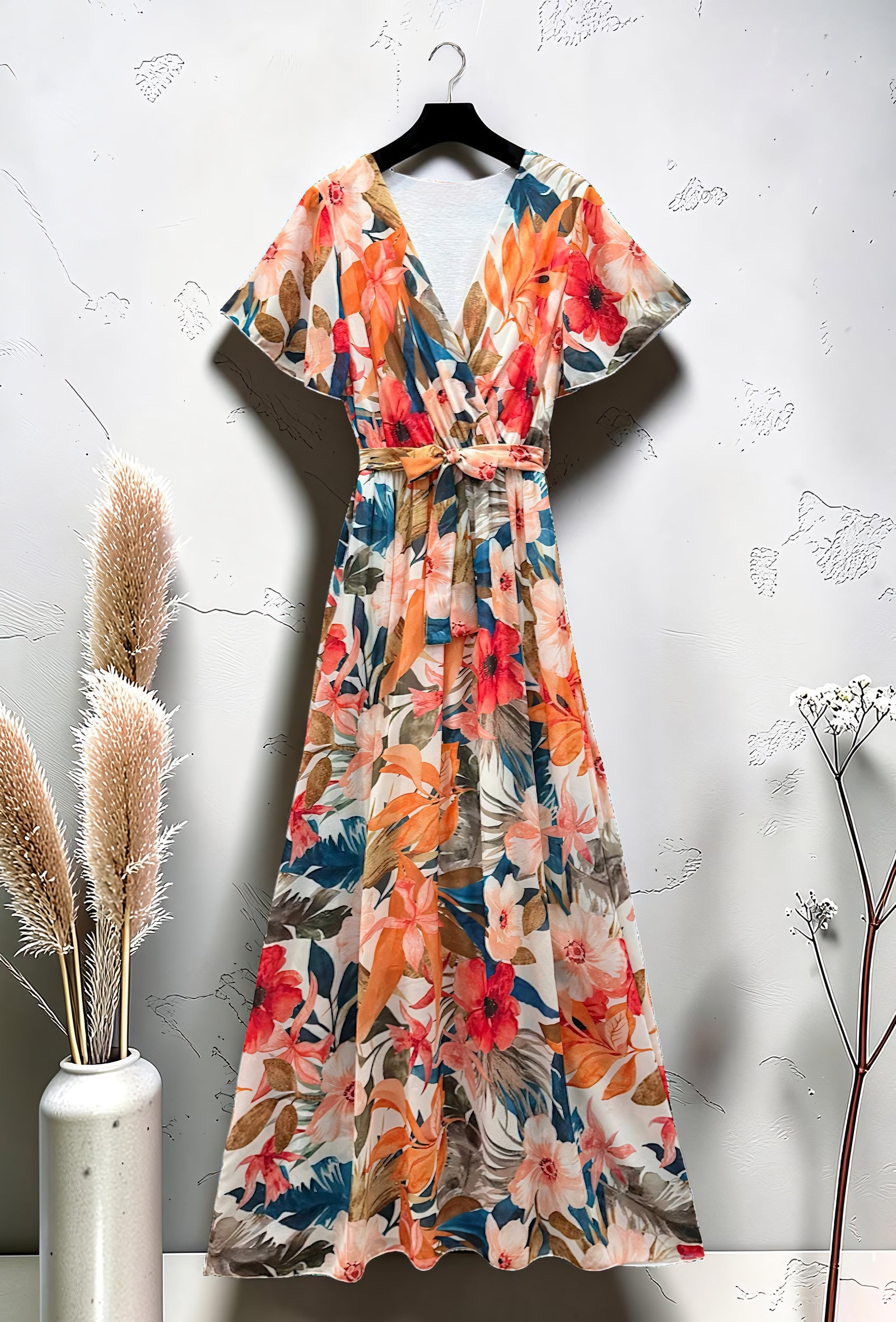 Robe Croisée Longue Imprimée Manches Fluides Blanc – La Muse Parisienne – vue 2