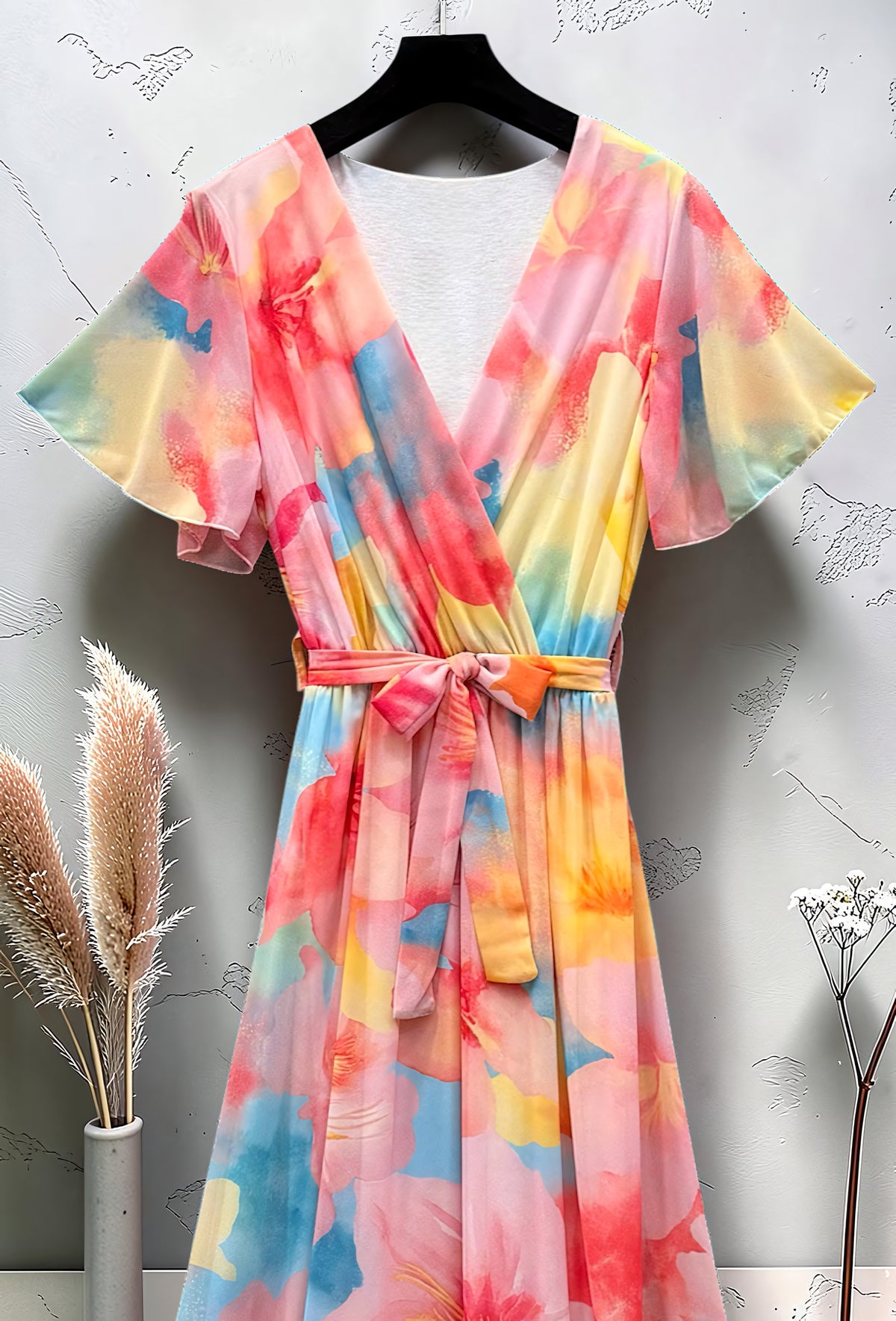 Robe Croisée Longue Imprimée Manches Fluides Blush – La Muse Parisienne – vue 3