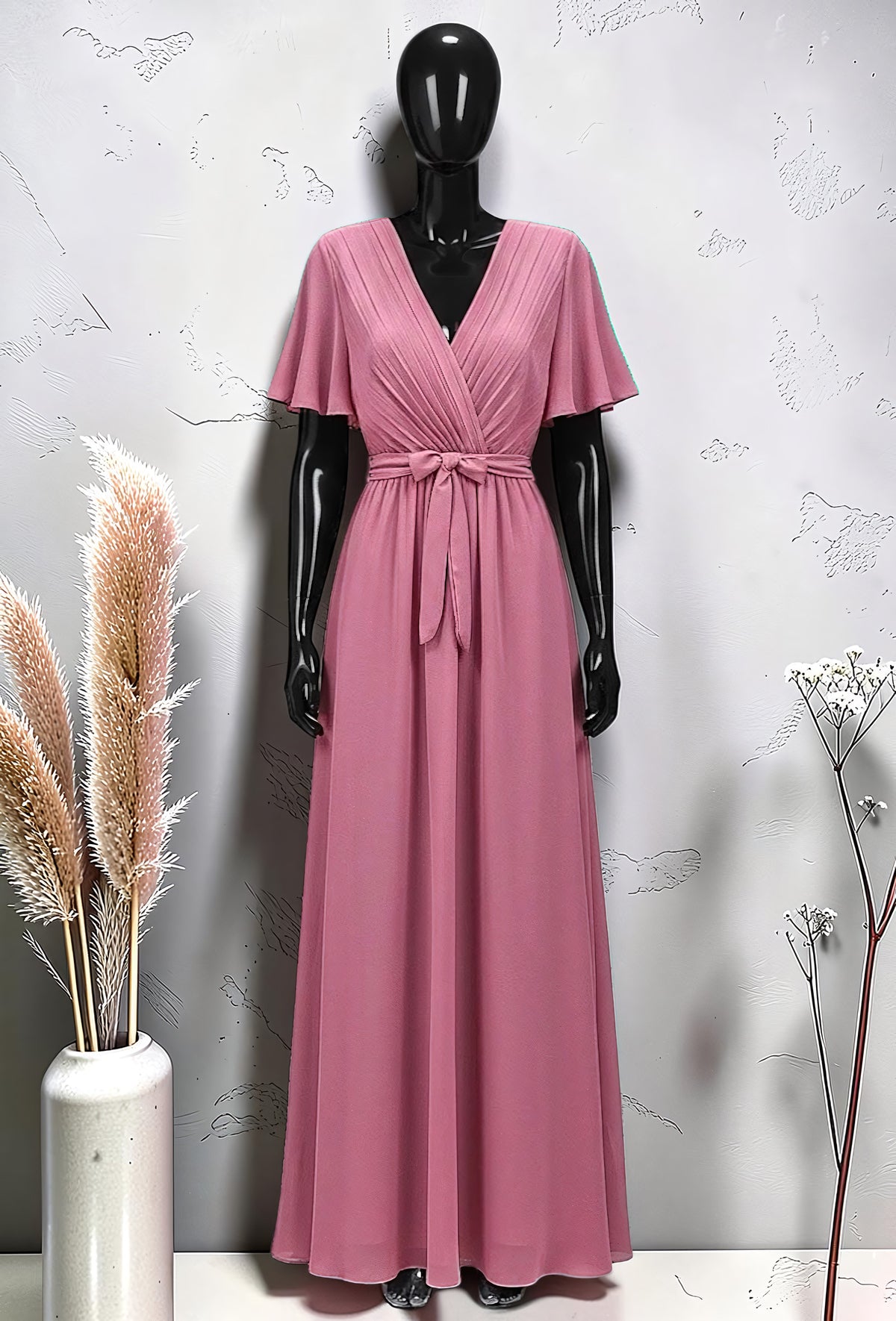 Robe Croisée Plissée Très Fluide Doublée Rose – La Muse Parisienne – vue 1