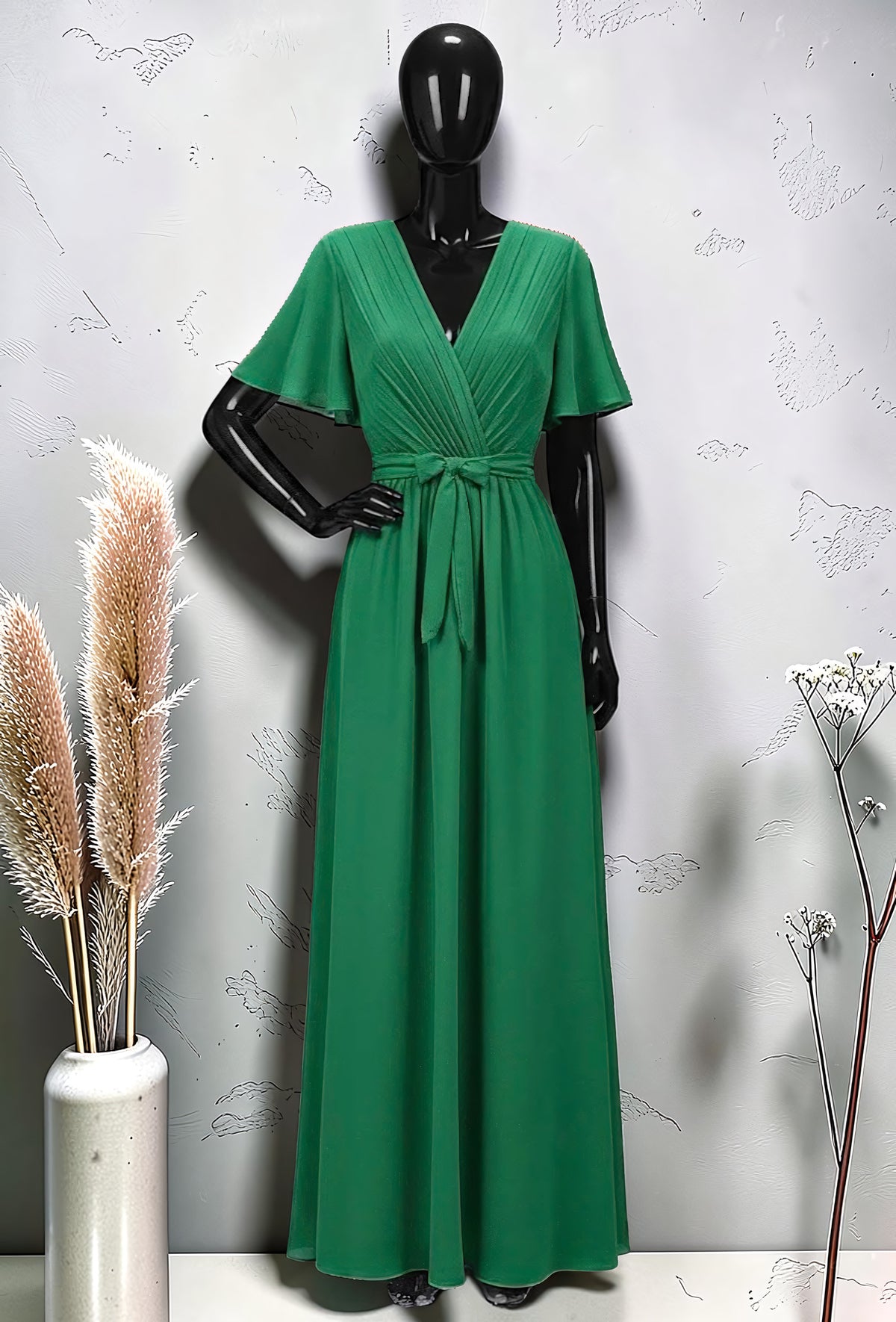 Robe Croisée Plissée Très Fluide Doublée Vert Foncé – La Muse Parisienne – vue 1