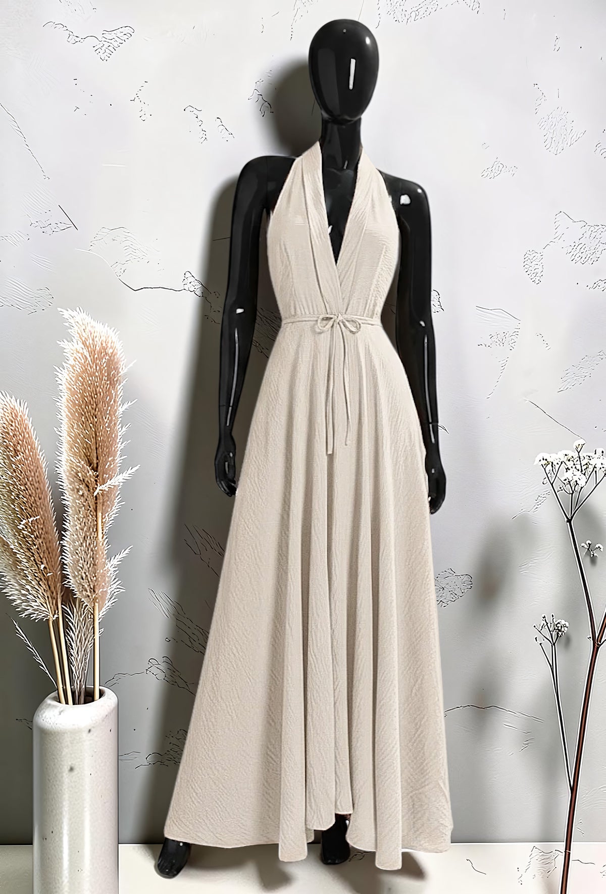 Robe Croisée Longue en Viscose Effet Lin Écru – La Muse Parisienne – vue 1