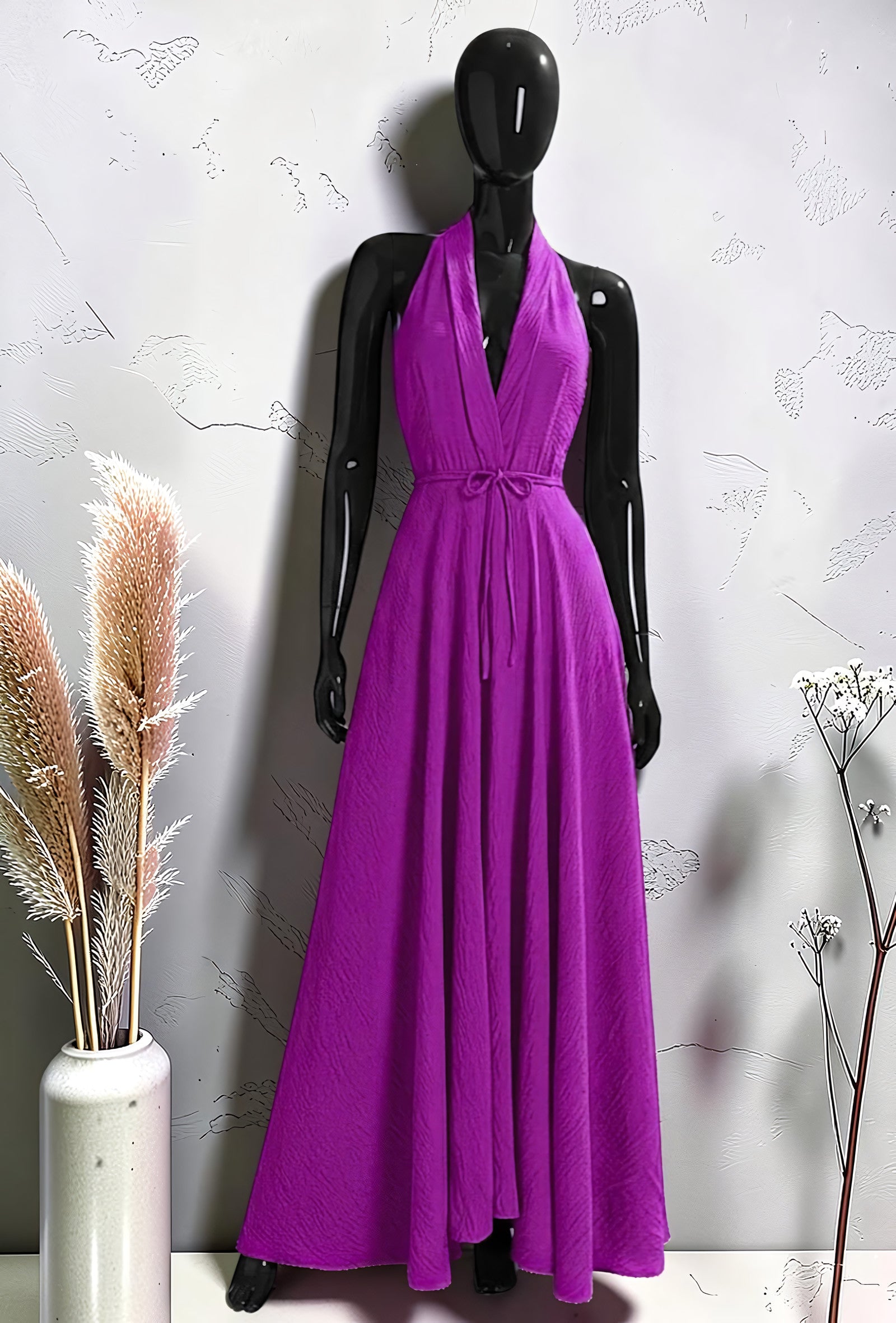 Robe Croisée Longue en Viscose Effet Lin Mauve – La Muse Parisienne – vue 1