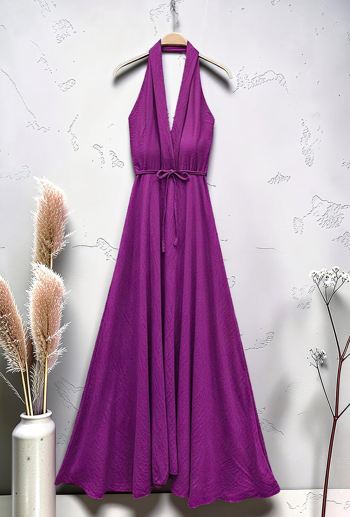 Robe Croisée Longue en Viscose Effet Lin Mauve – La Muse Parisienne – vue 2