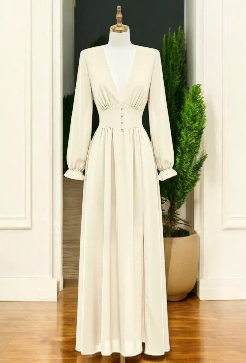Robe Longue Unie Manches Longues — Doublure Viscose | Collection 2026