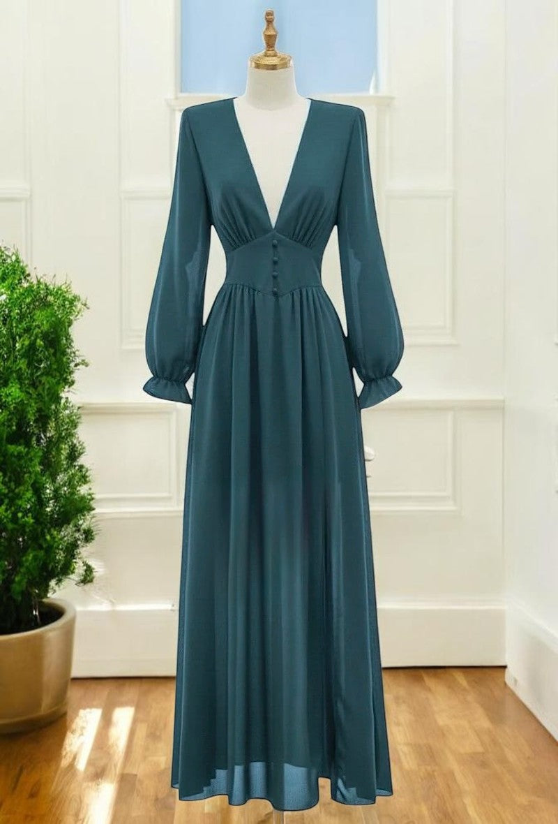 Robe Longue Unie Manches Longues — Doublure Viscose | Collection 2026