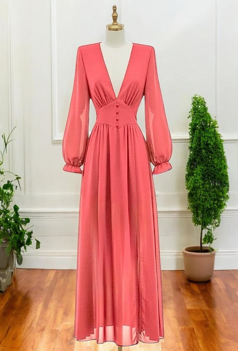 Robe Longue Unie Manches Longues — Doublure Viscose | Collection 2026