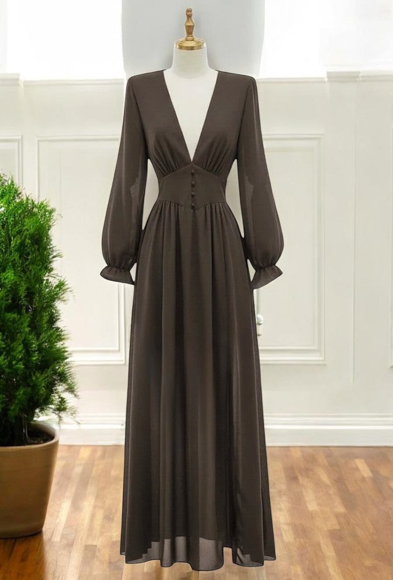 Robe Longue Unie Manches Longues — Doublure Viscose | Collection 2026