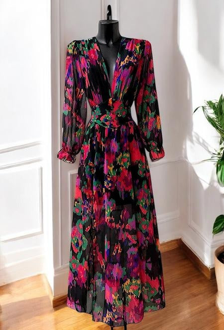 Robe Longue Fleurie Manches Longues — Doublure Viscose | Collection 2026