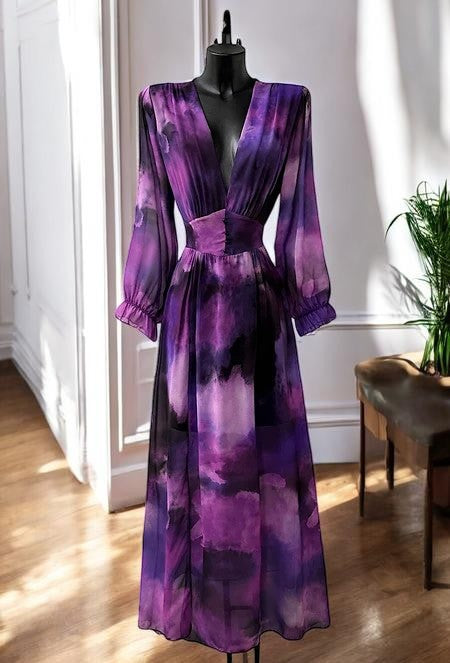 Robe Longue Fleurie Manches Longues — Doublure Viscose | Collection 2026
