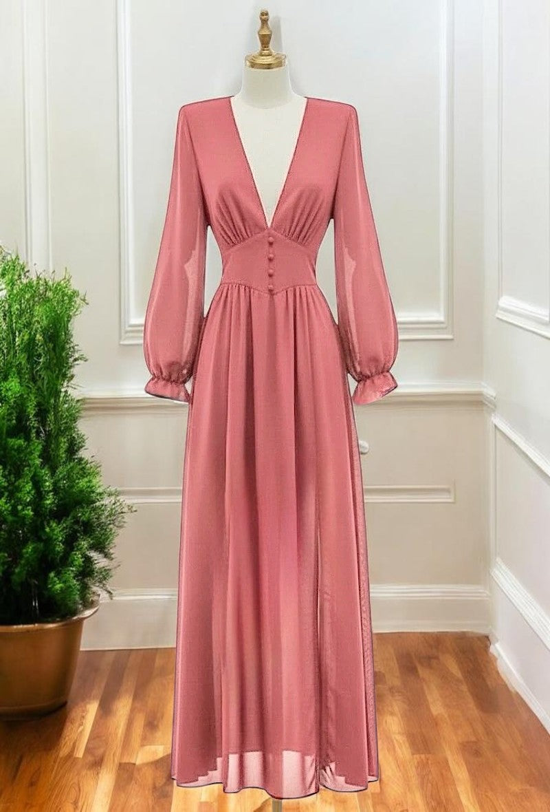 Robe Longue Unie Manches Longues — Doublure Viscose | Collection 2026