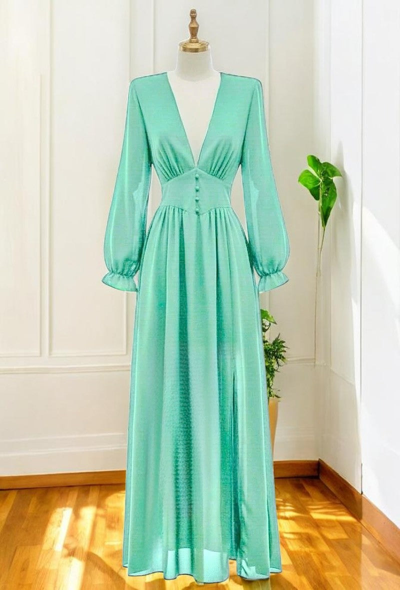 Robe Longue Unie Manches Longues — Doublure Viscose | Collection 2026