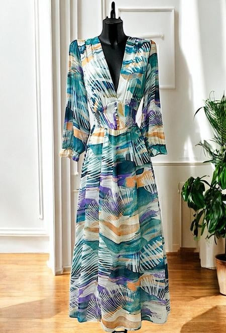 Robe Longue Fleurie Manches Longues — Doublure Viscose | Collection 2026