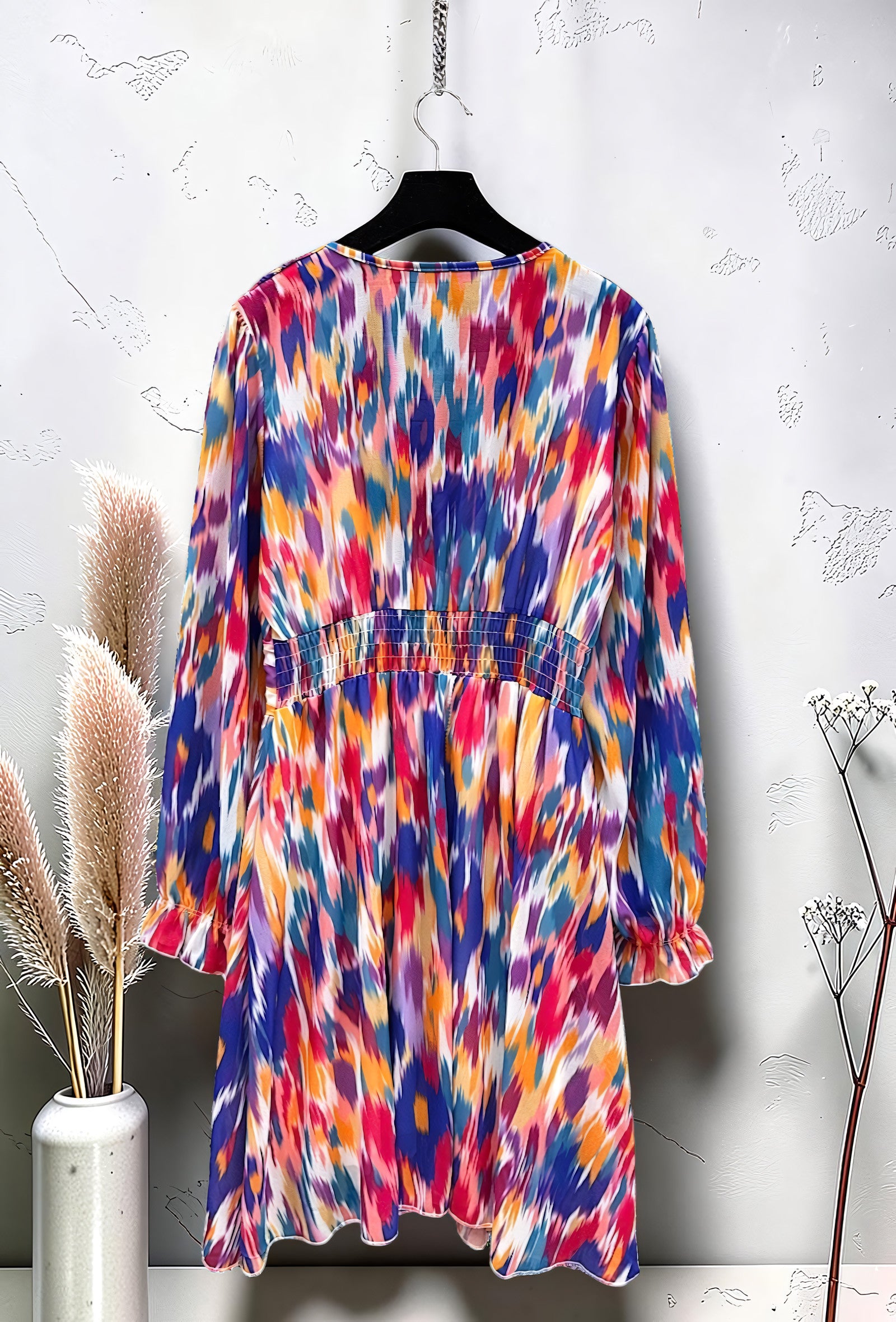 Robe Imprimée Boutonnée Manches Longues Bleu Roi – La Muse Parisienne – vue 2