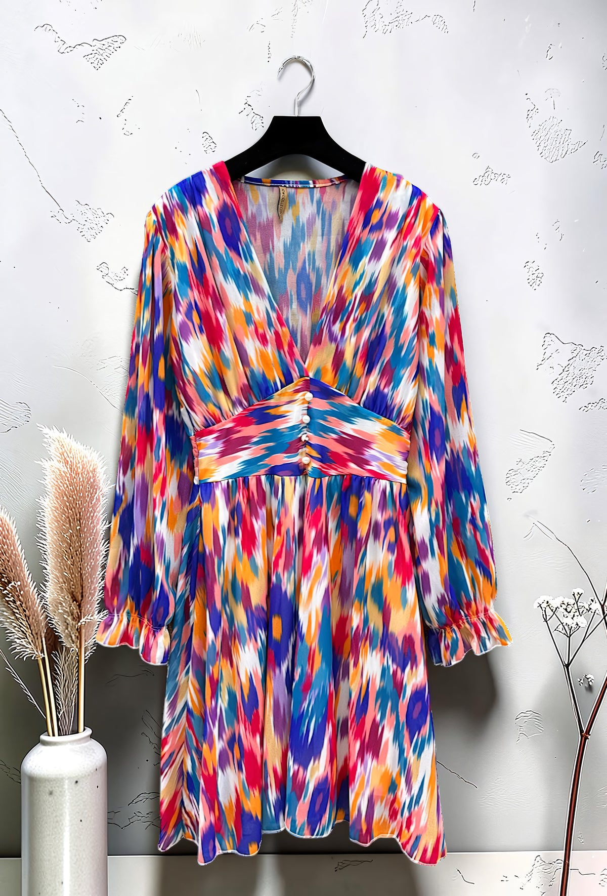 Robe Imprimée Boutonnée Manches Longues Bleu Roi – La Muse Parisienne – vue 3