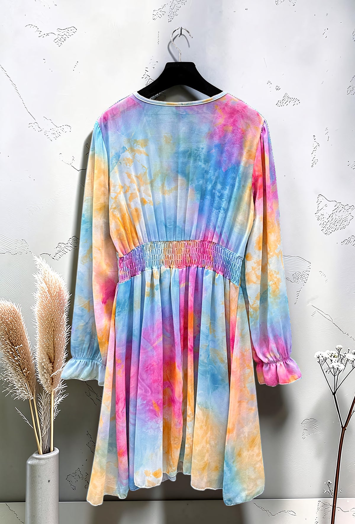 Robe Imprimée Boutonnée Manches Longues Fuchsia Tie-Dye – La Muse Parisienne – vue 2