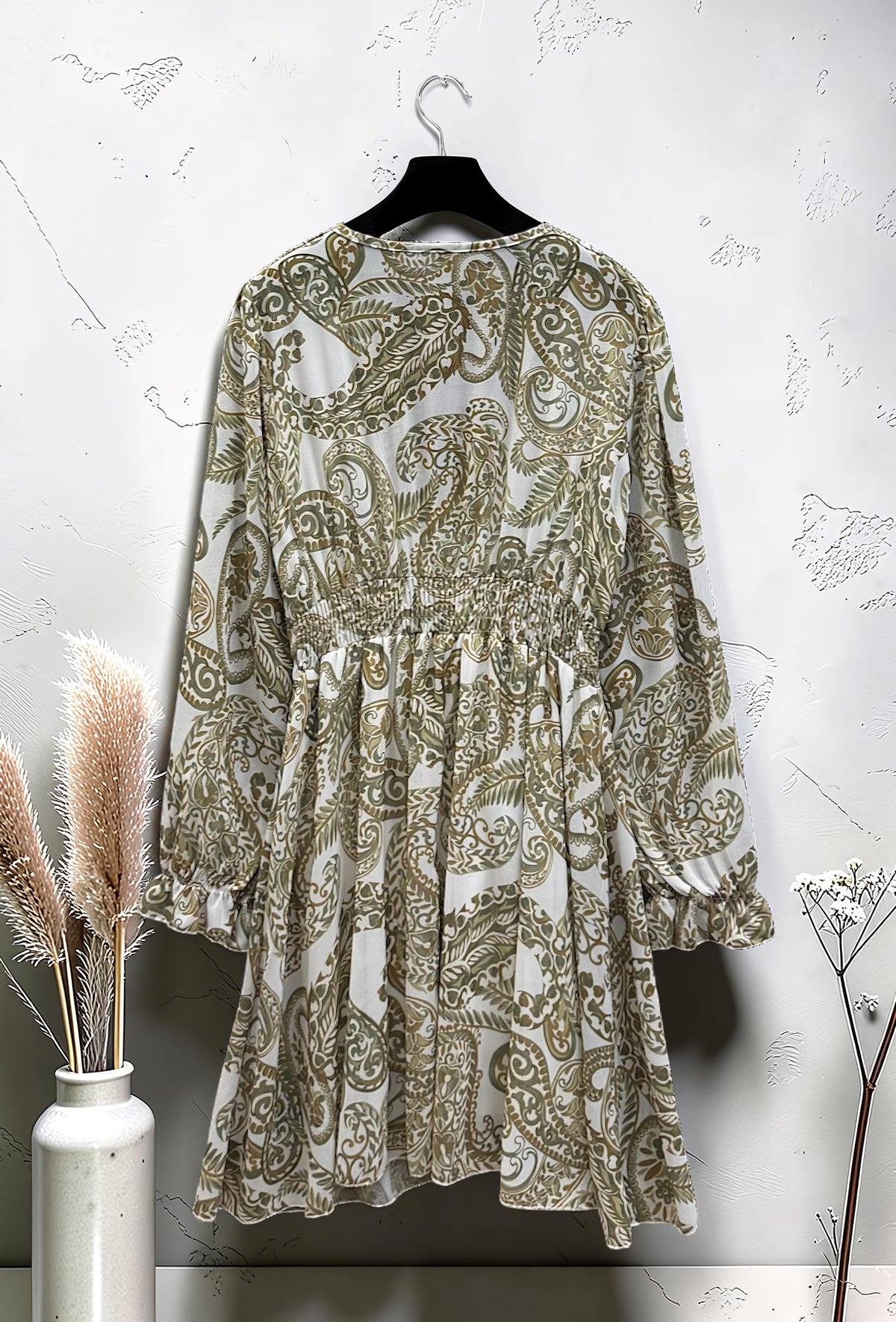 Robe Imprimée Boutonnée Manches Longues Kaki – La Muse Parisienne – vue 3