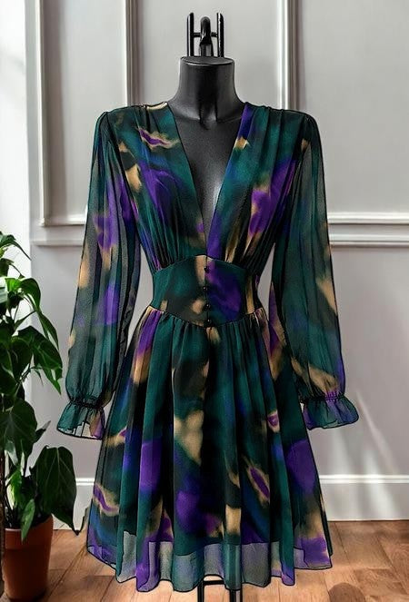 Robe Courte Fleurie Manches Longues — Doublure Viscose | Collection 2026