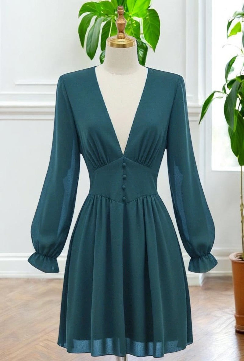 Robe Courte Unie Manches Longues — Doublure Viscose | Collection 2026