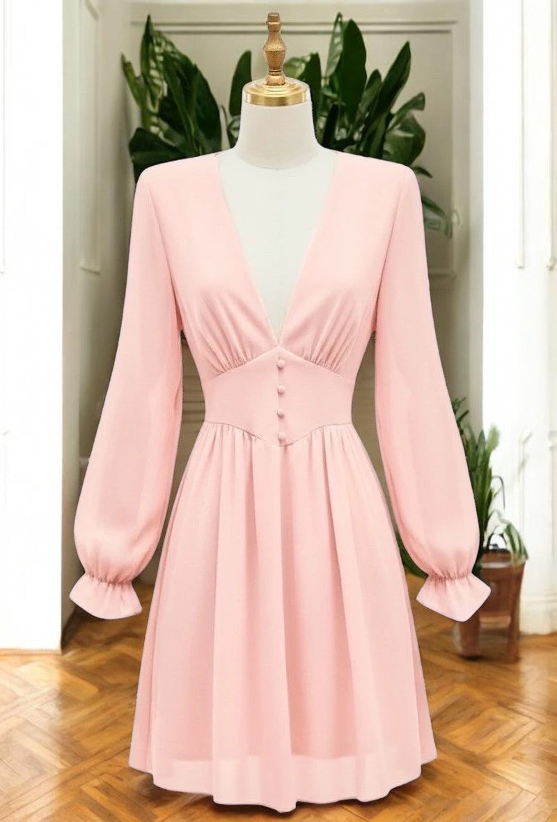 Robe Courte Unie Manches Longues — Doublure Viscose | Collection 2026