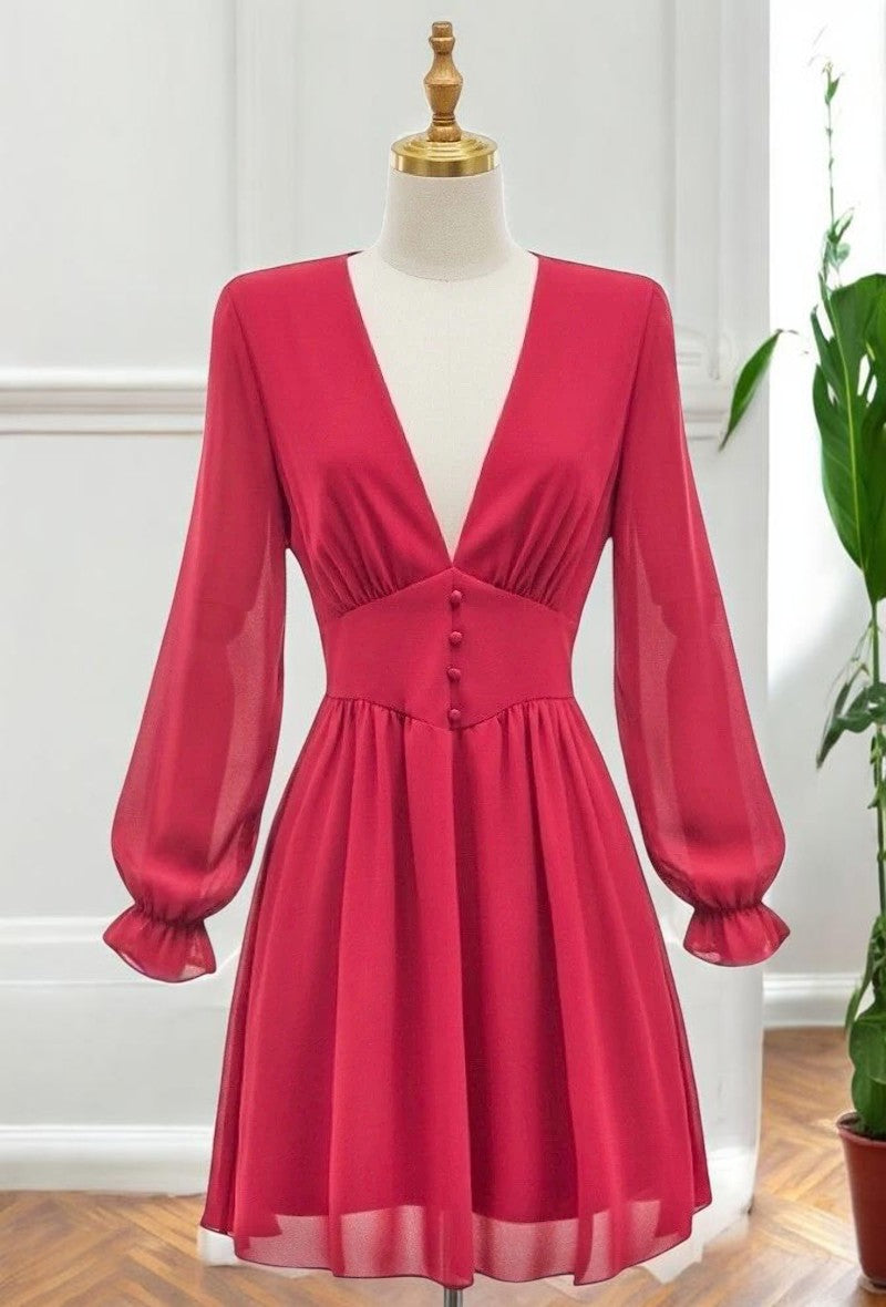 Robe Courte Unie Manches Longues — Doublure Viscose | Collection 2026