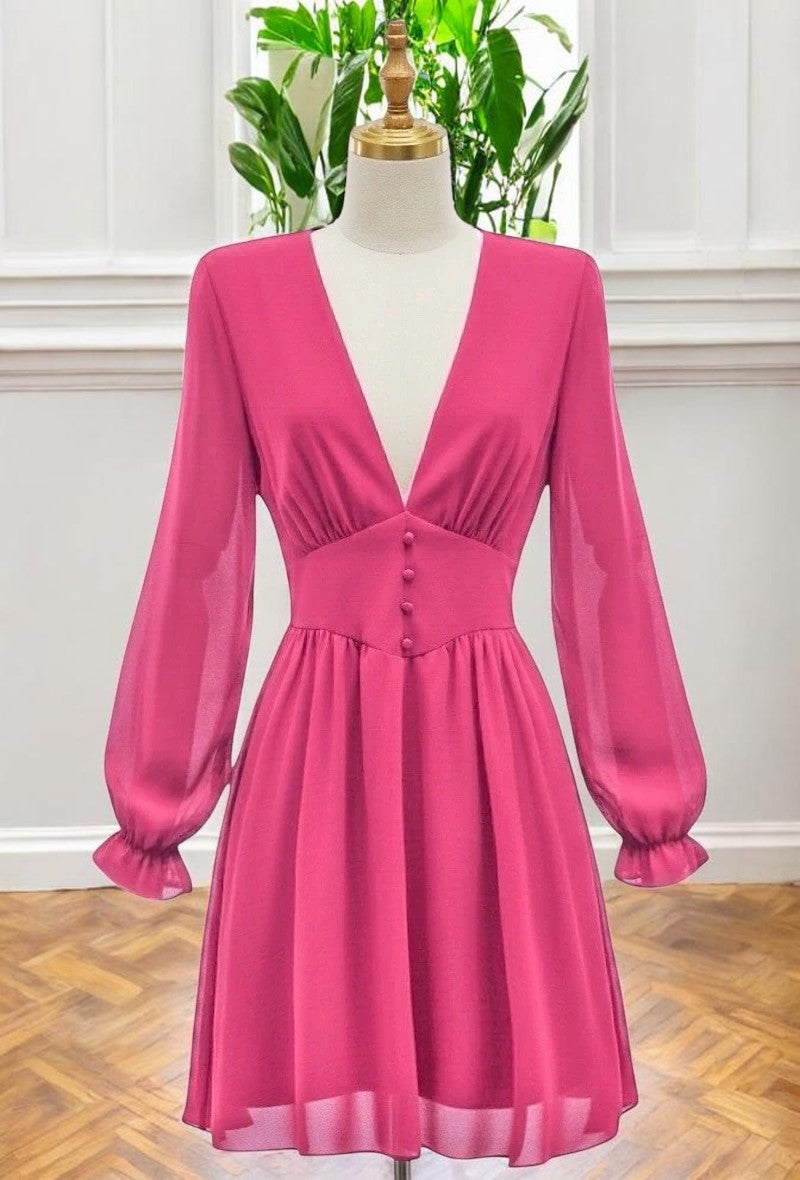 Robe Courte Unie Manches Longues — Doublure Viscose | Collection 2026