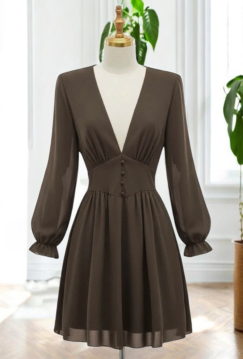 Robe Courte Unie Manches Longues — Doublure Viscose | Collection 2026