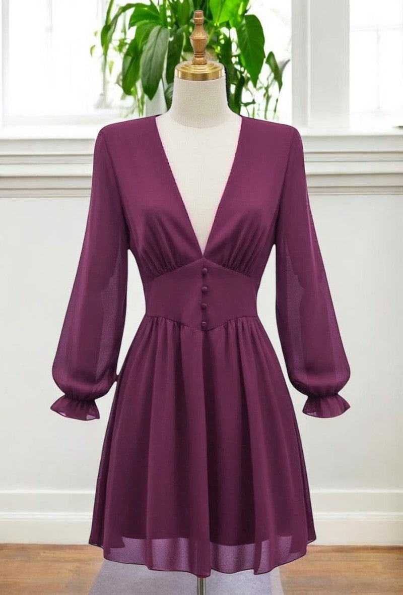 Robe Courte Unie Manches Longues — Doublure Viscose | Collection 2026