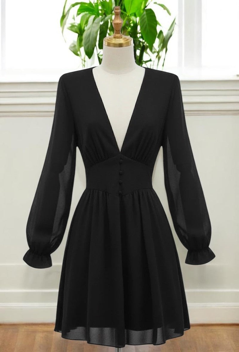 Robe Courte Unie Manches Longues — Doublure Viscose | Collection 2026