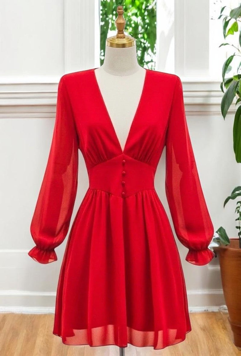Robe Courte Unie Manches Longues — Doublure Viscose | Collection 2026
