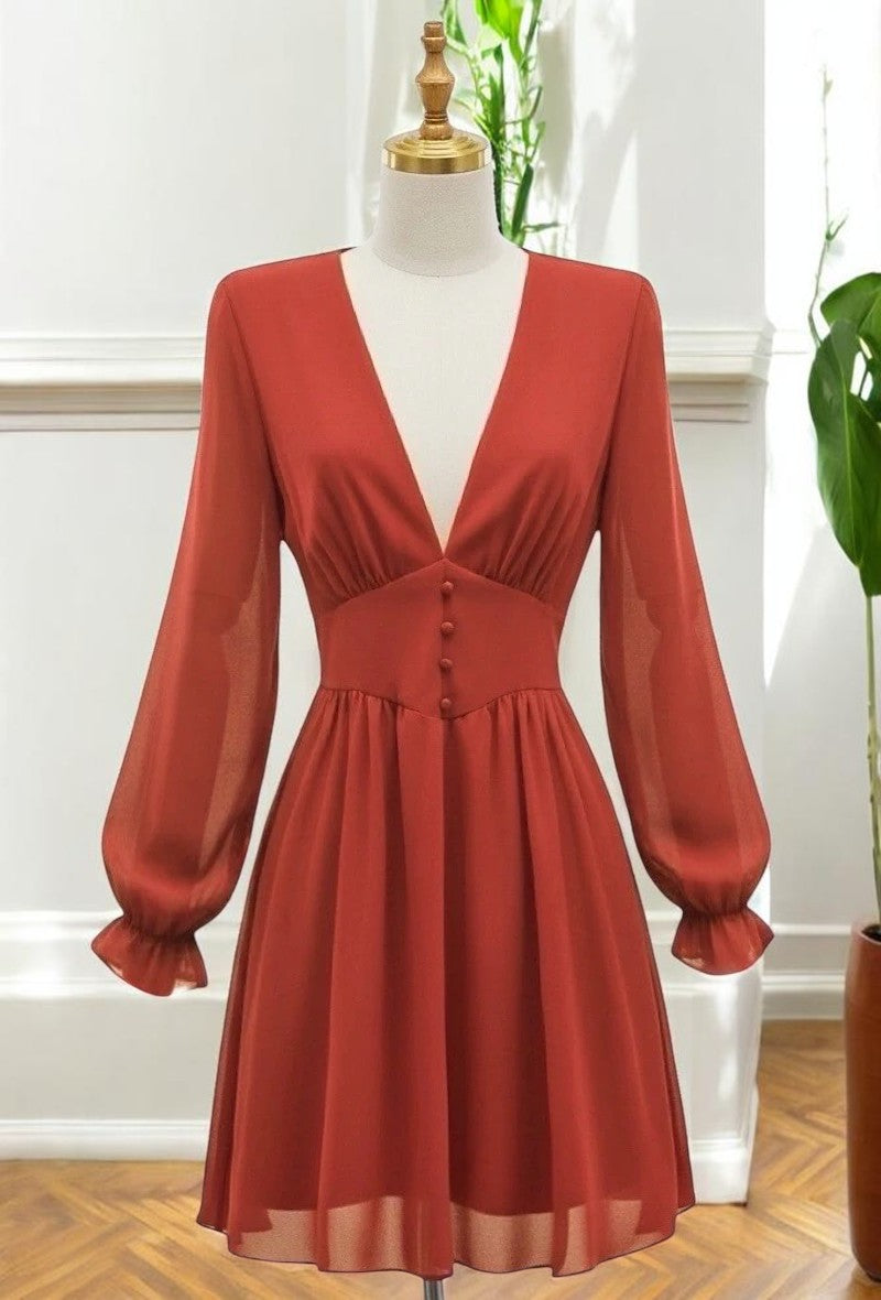 Robe Courte Unie Manches Longues — Doublure Viscose | Collection 2026