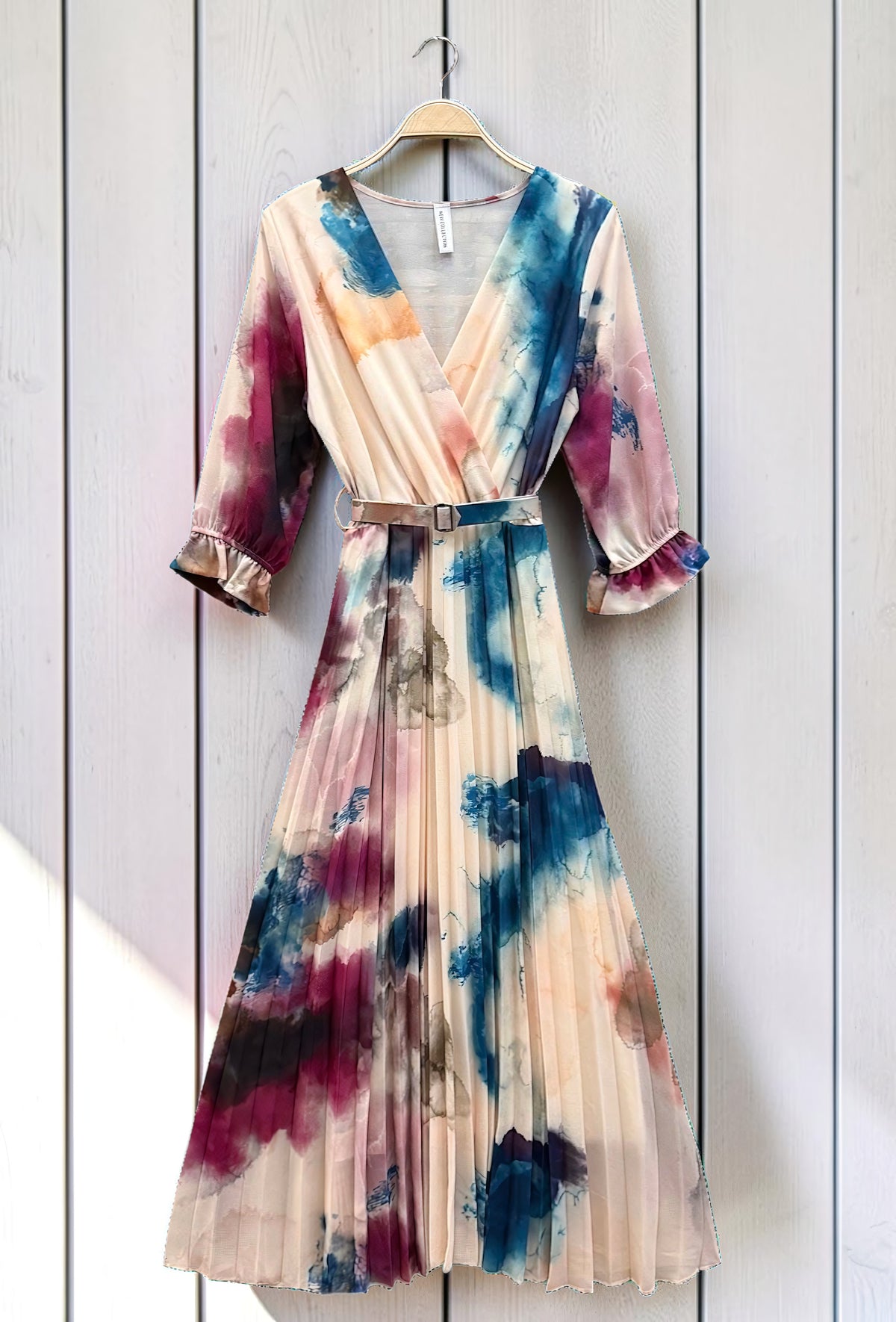 Robe Plissée avec Ceinture Bleu Canard – La Muse Parisienne – vue 2