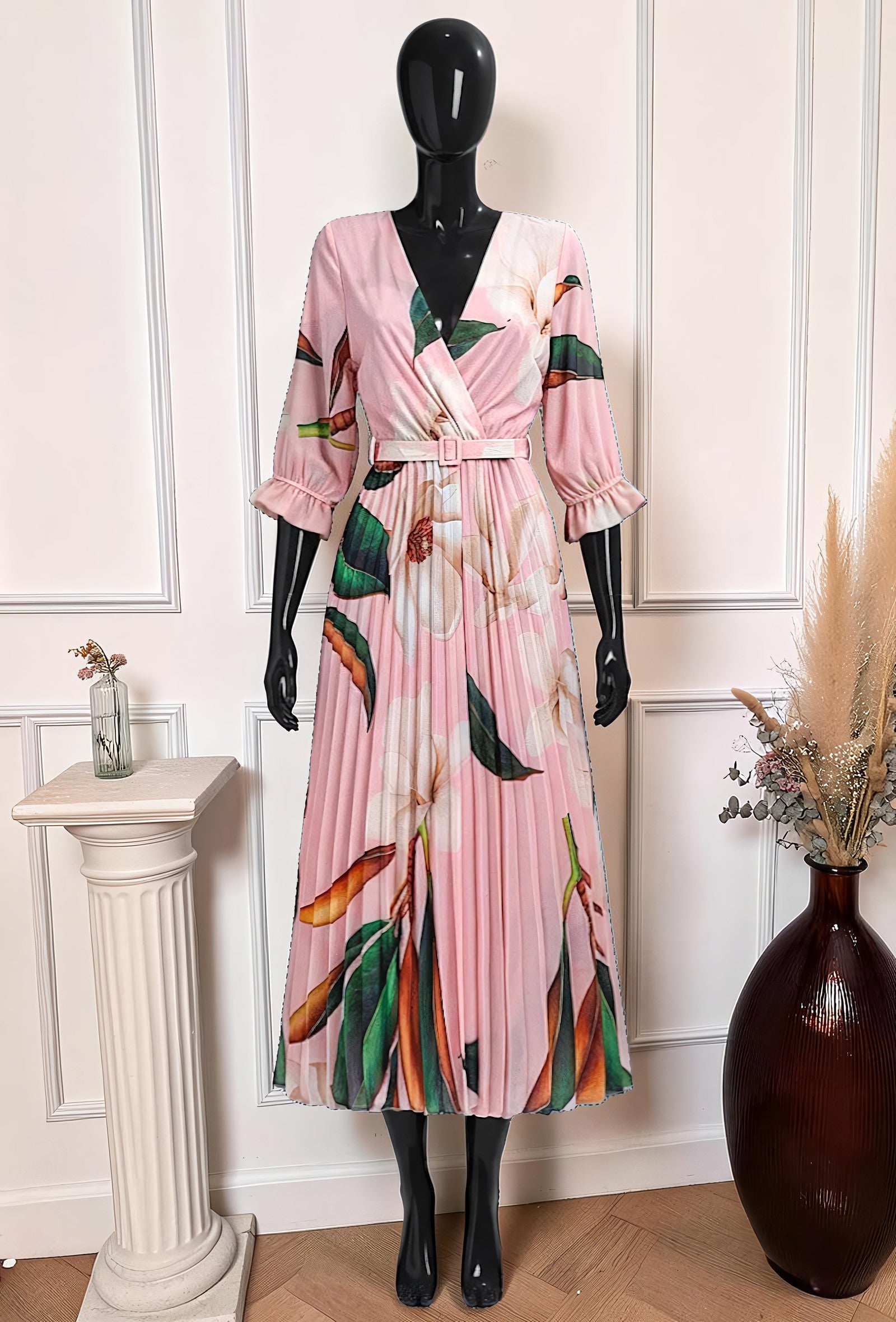 Robe Plissée avec Ceinture Blush – La Muse Parisienne – vue 1