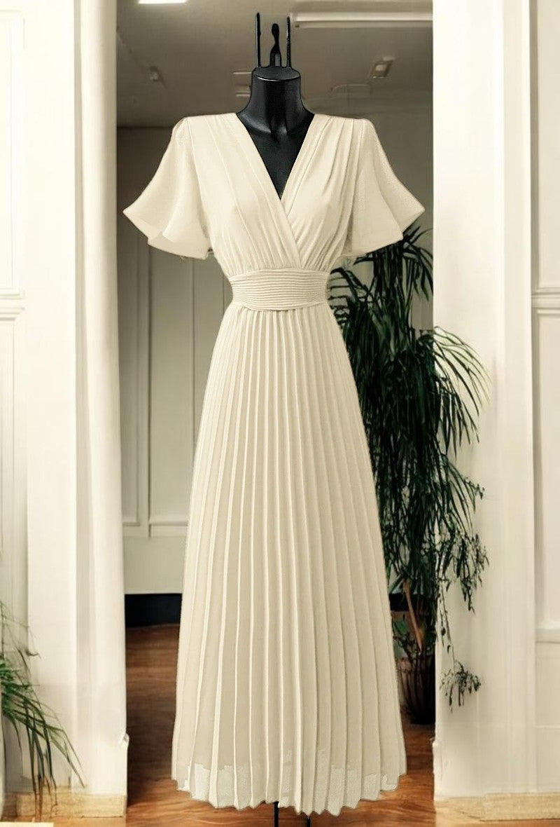 Robe Longue Croisée Plissée Manches Papillon — Doublure Viscose | Collection 2026