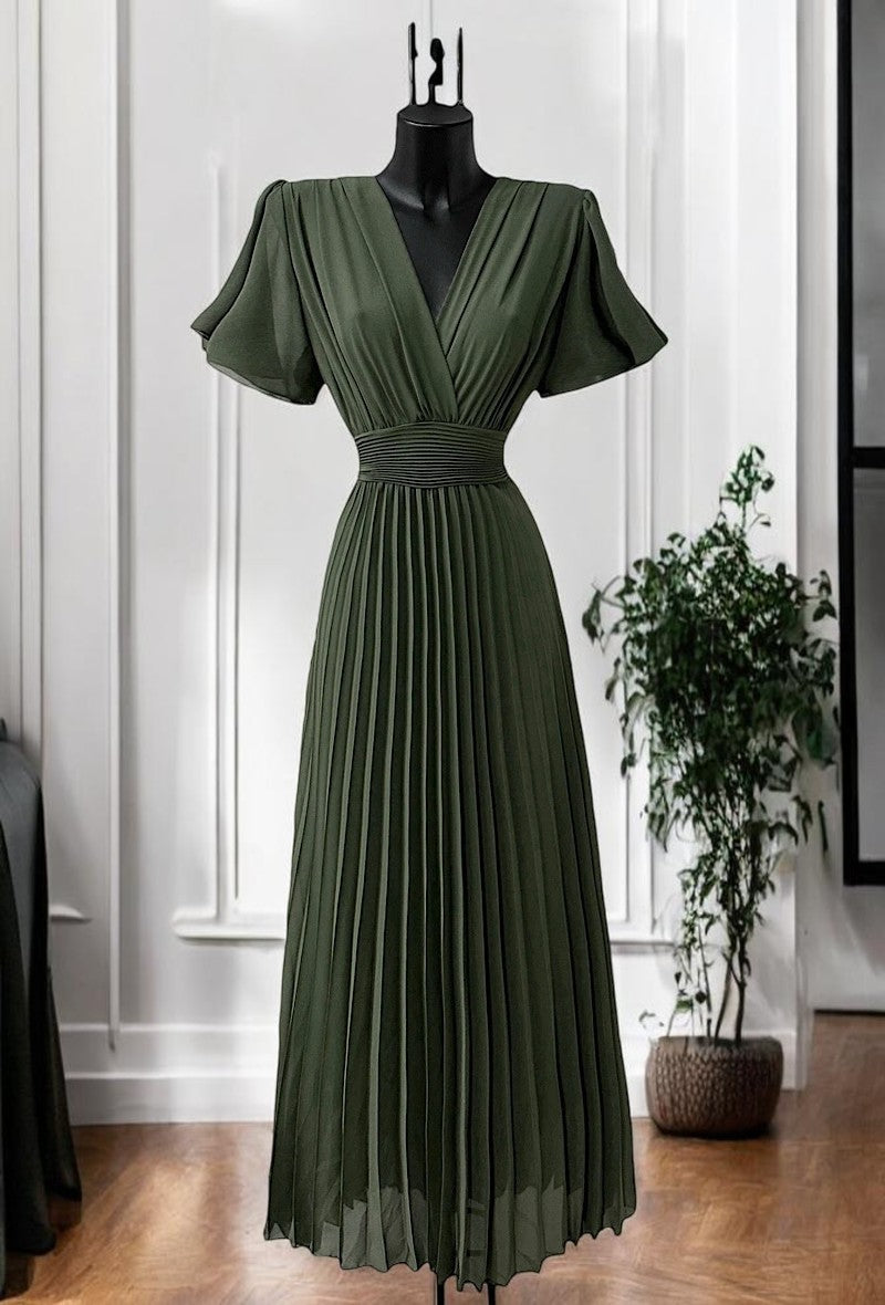 Robe Longue Croisée Plissée Manches Papillon — Doublure Viscose | Collection 2026