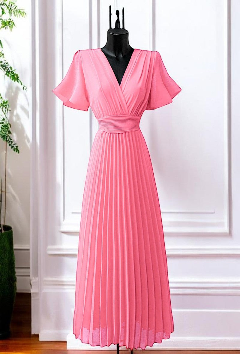 Robe Longue Croisée Plissée Manches Papillon — Doublure Viscose | Collection 2026
