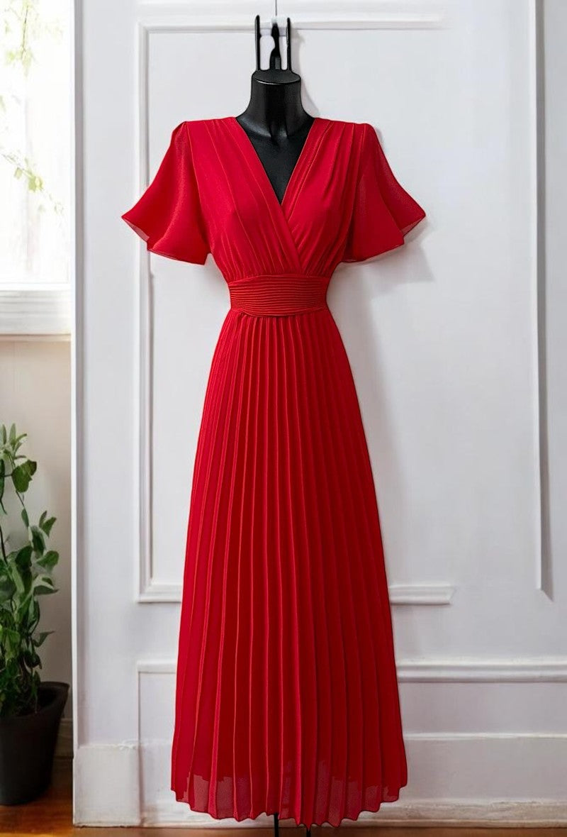 Robe Longue Croisée Plissée Manches Papillon — Doublure Viscose | Collection 2026