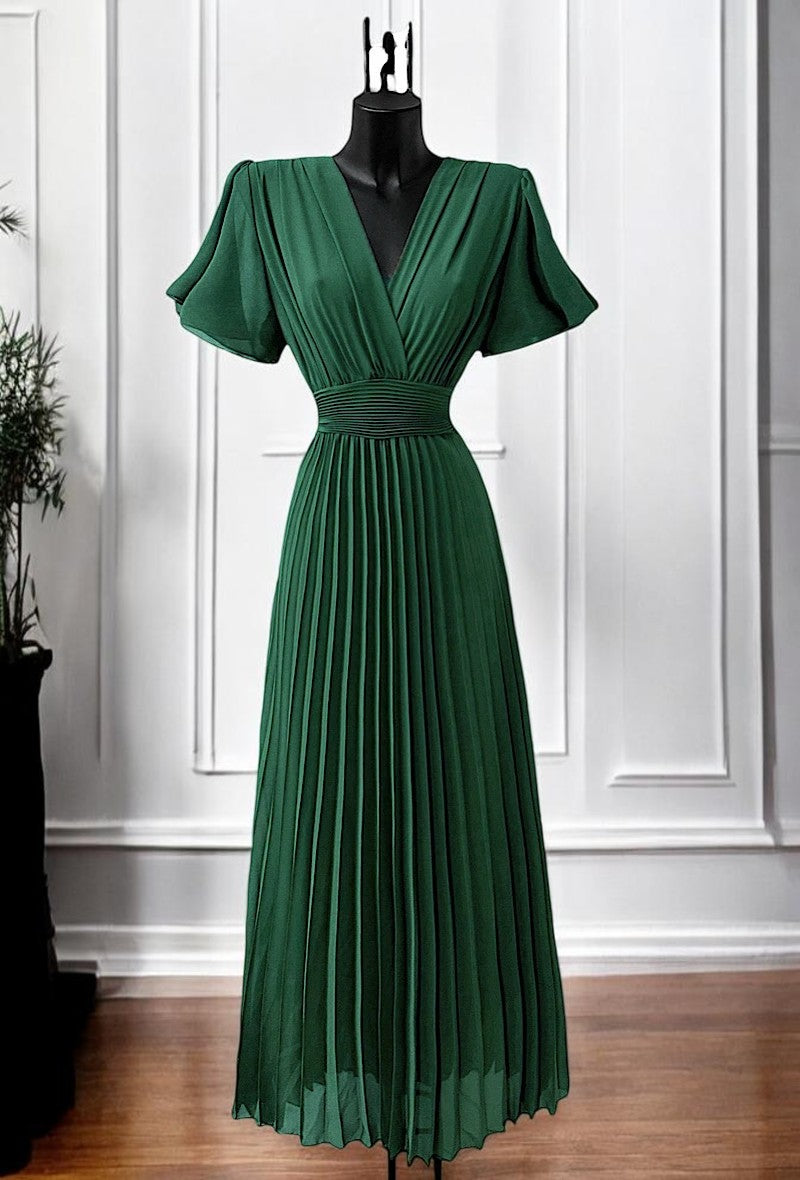 Robe Longue Croisée Plissée Manches Papillon — Doublure Viscose | Collection 2026