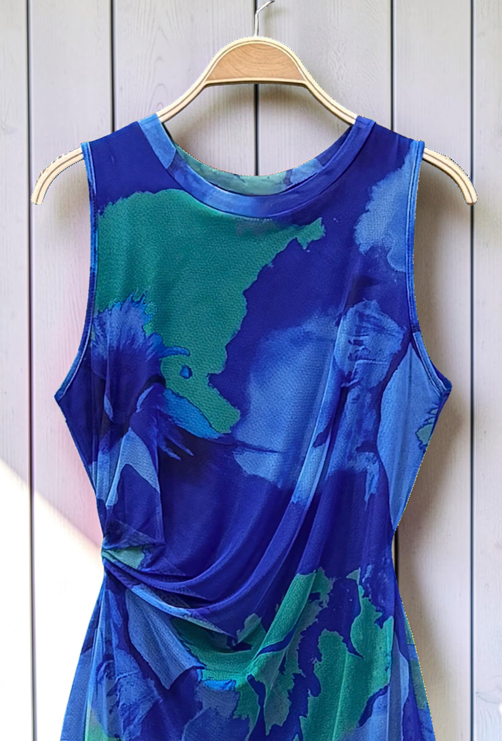 Robe Imprimée Manches Longues Doublée Bleu Roi – La Muse Parisienne – vue 2