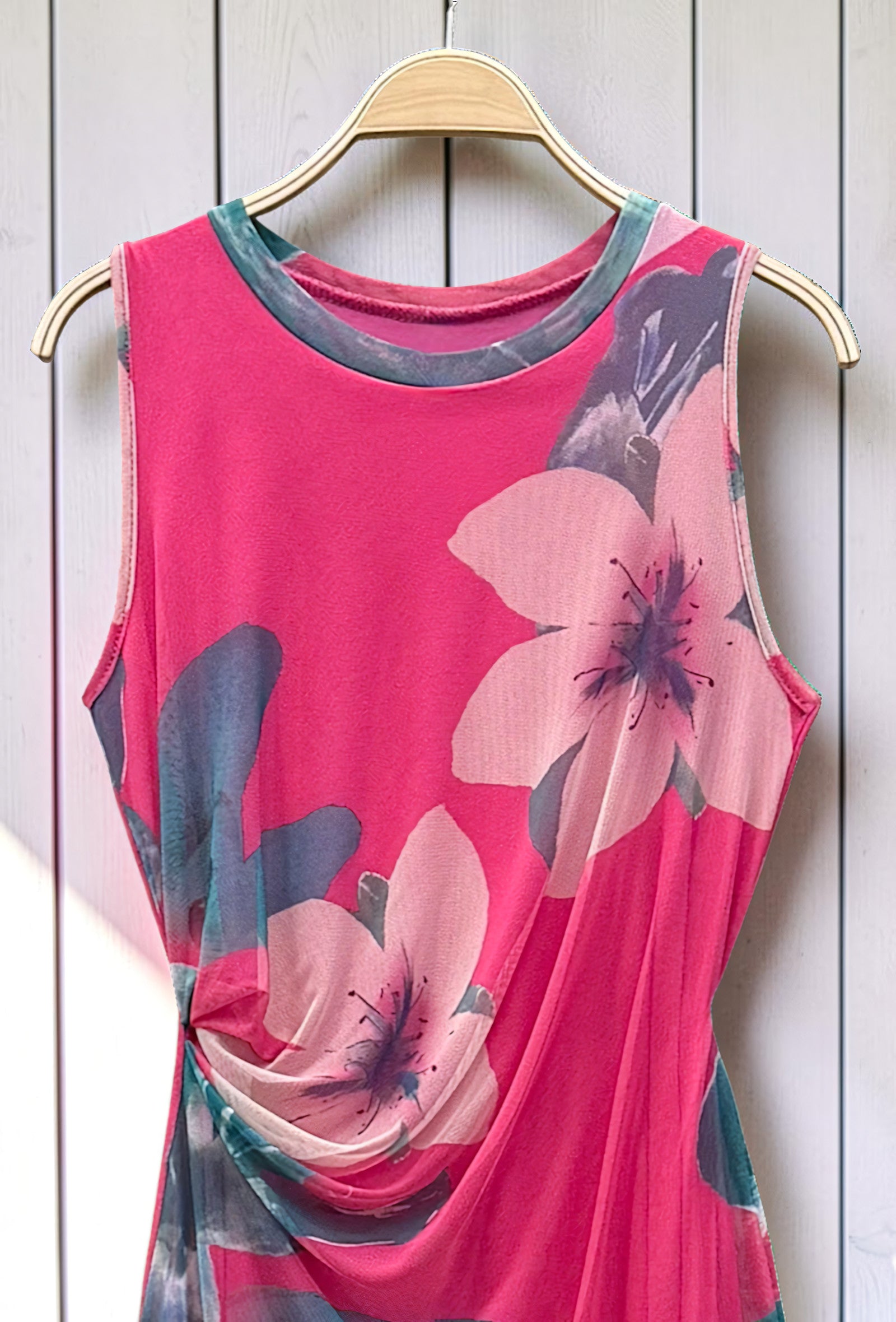 Robe Imprimée Manches Longues Doublée Fuchsia – La Muse Parisienne – vue 2