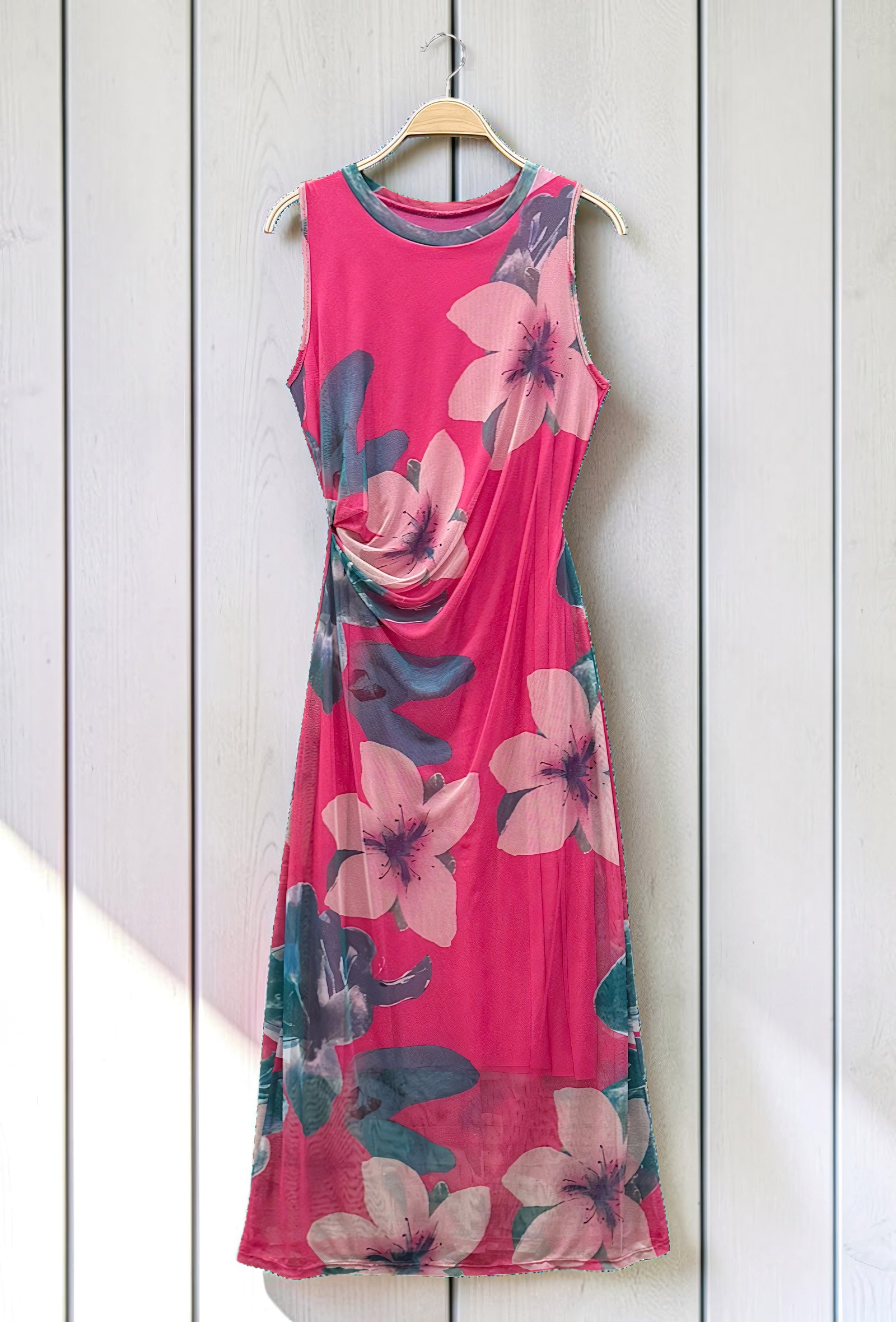 Robe Imprimée Manches Longues Doublée Fuchsia – La Muse Parisienne – vue 3