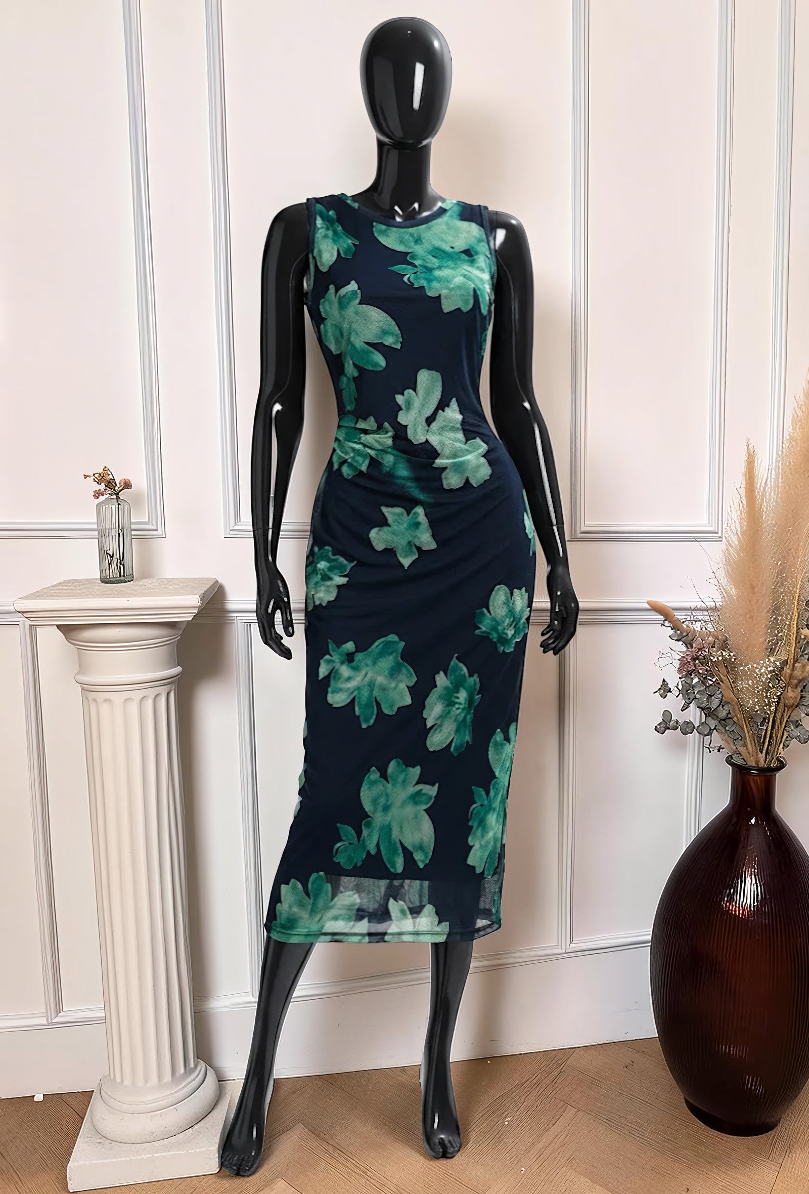 Robe Imprimée Manches Longues Doublée Marine – La Muse Parisienne – vue 1