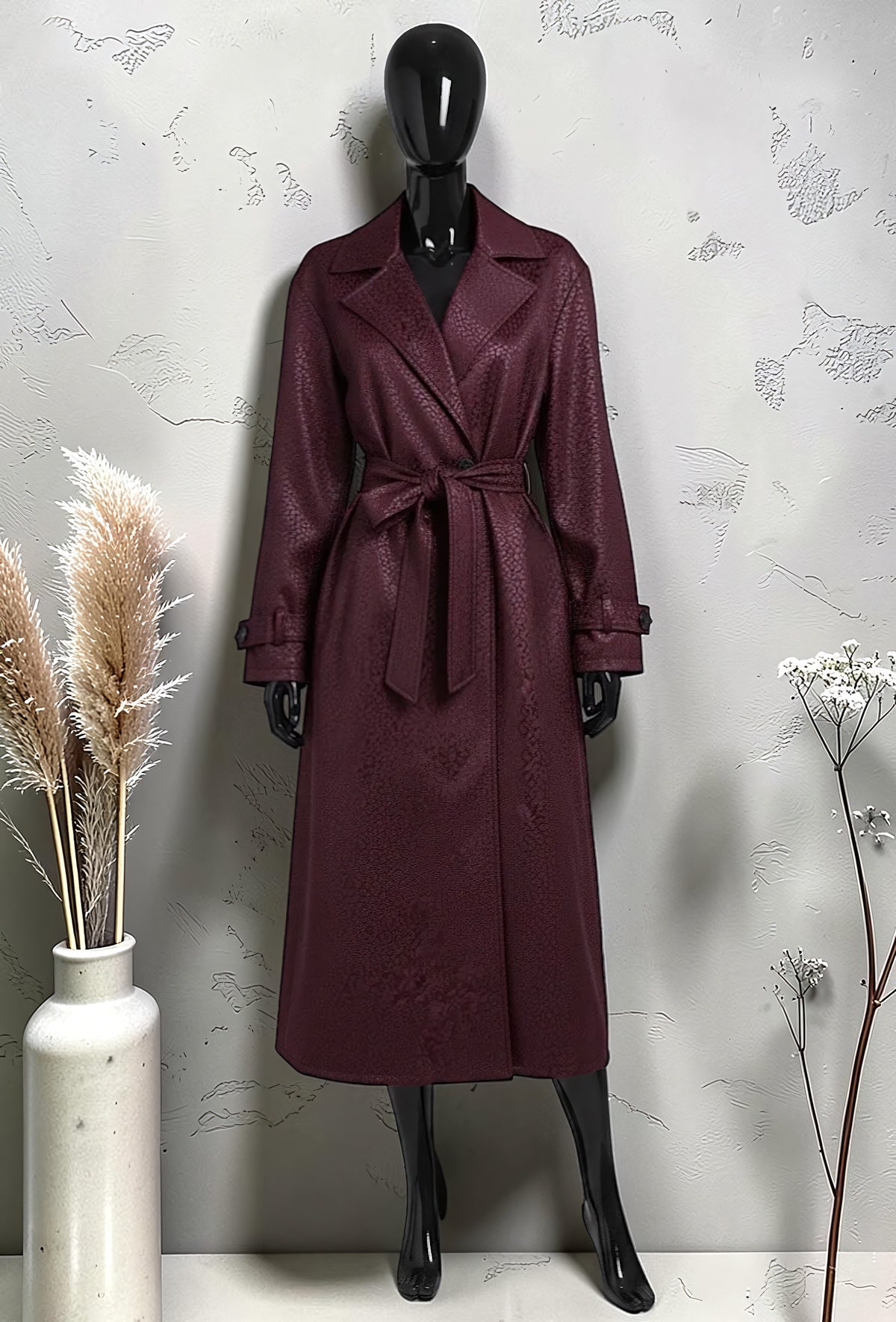Trench Chic Ceinturé à Poches Bordeaux – La Muse Parisienne – vue 1