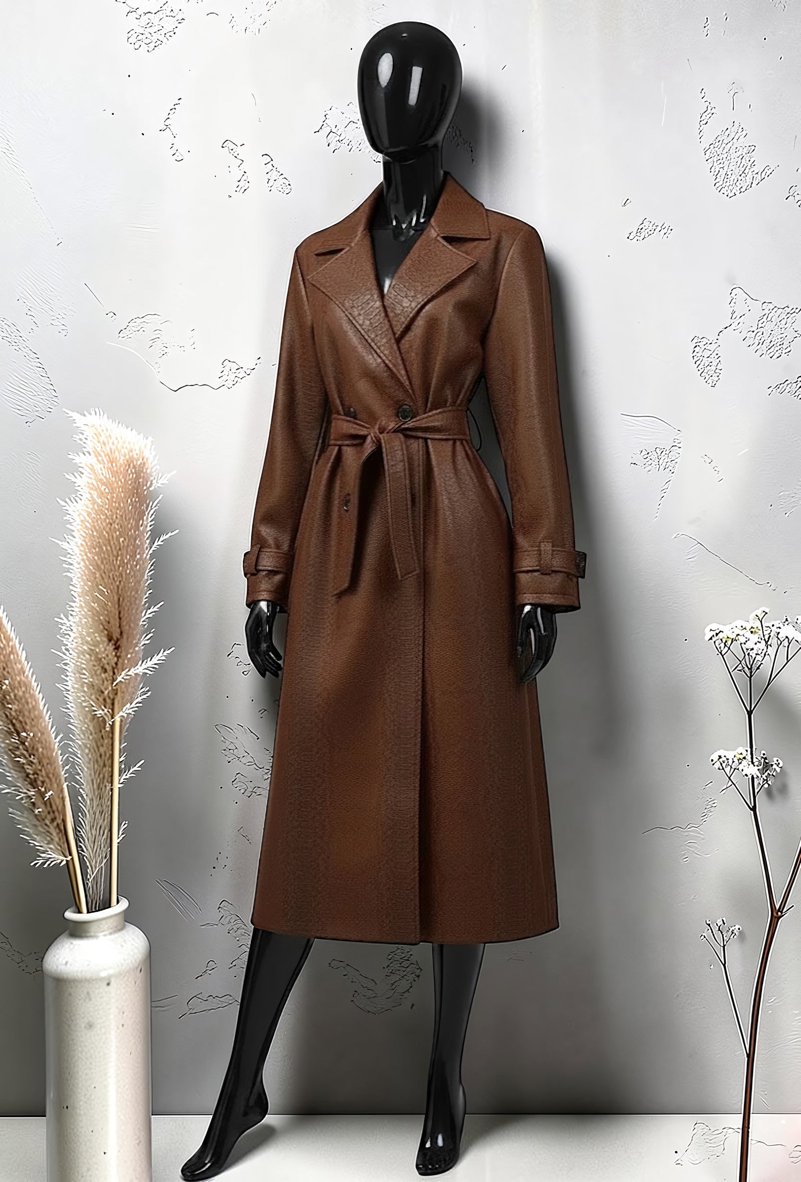 Trench Chic Ceinturé à Poches Brun Foncé