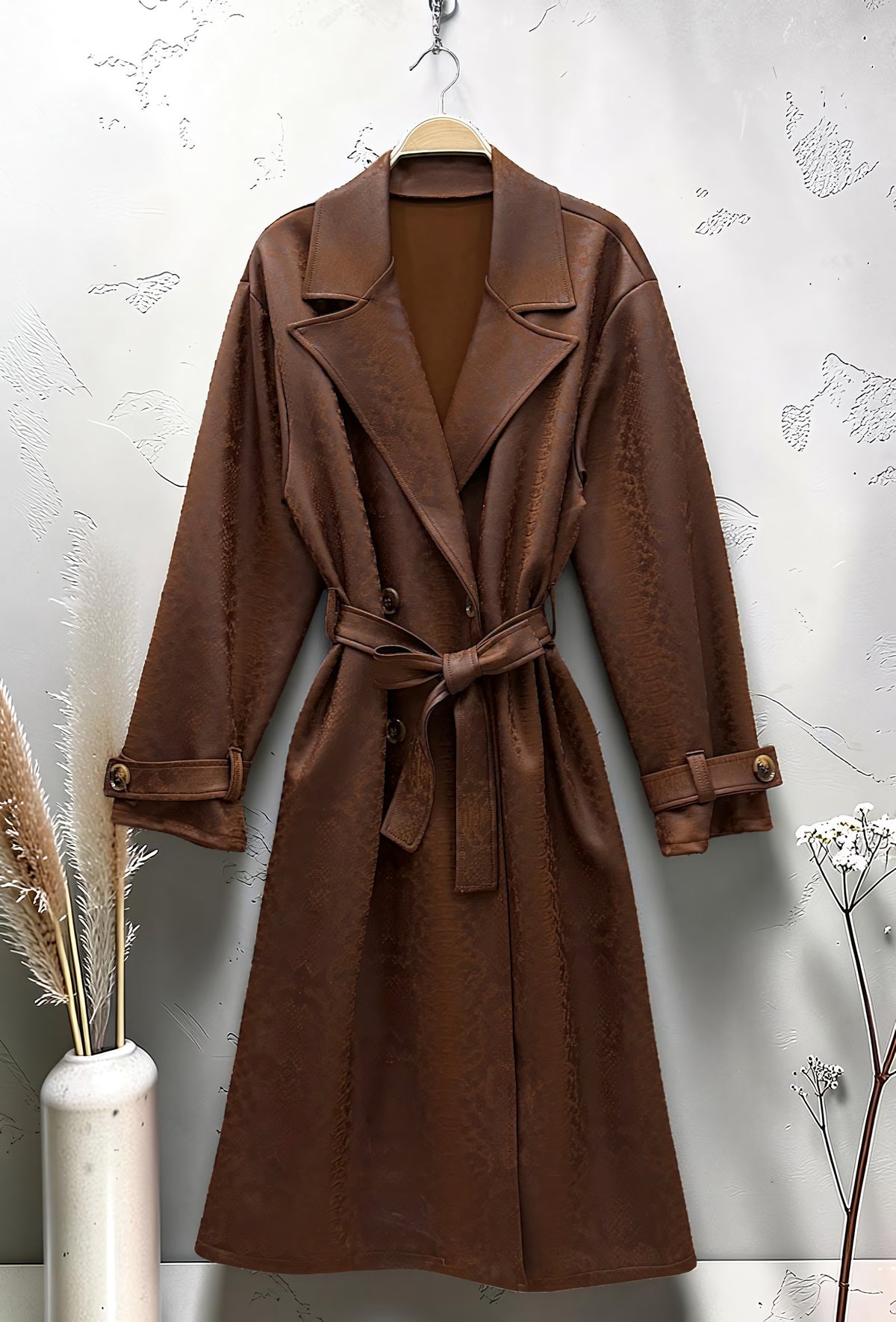 Trench Chic Ceinturé à Poches Brun Foncé