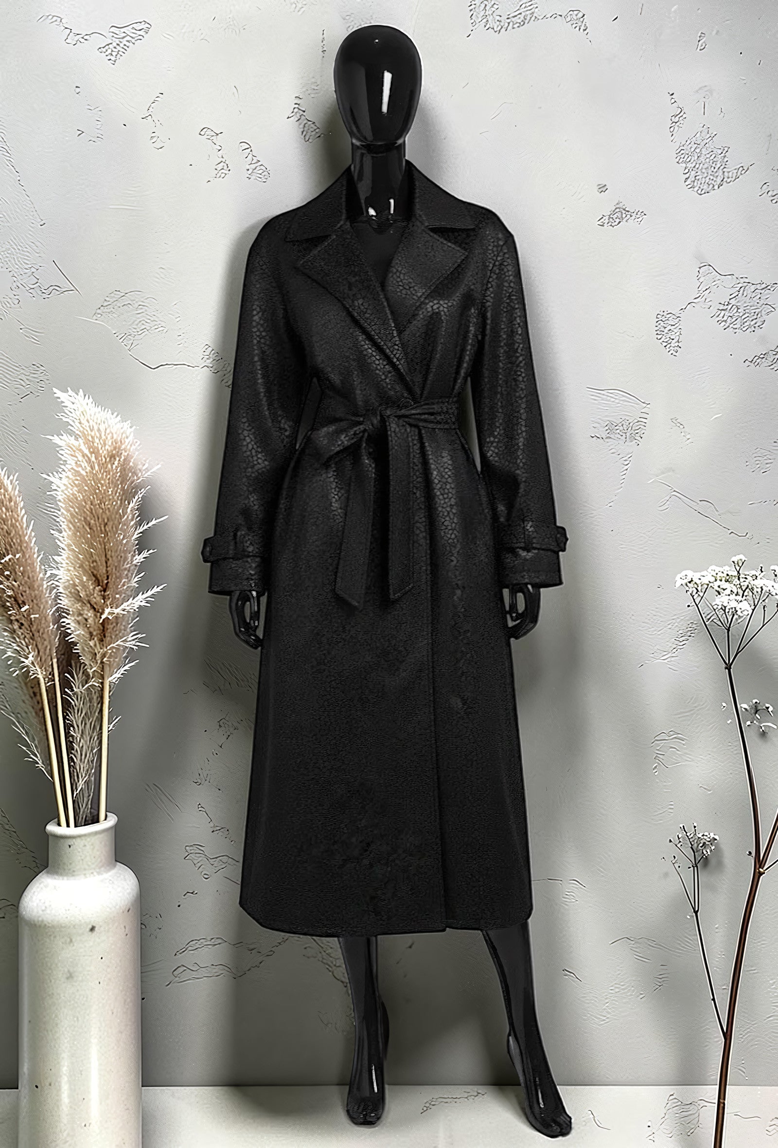Trench Chic Ceinturé à Poches Noir – La Muse Parisienne – vue 1